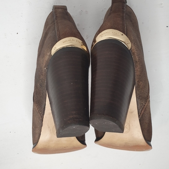 Michael Michael Kors Washed Brown Leather Pull on Ankle Heeled Boot Size 9.5M - Picture 8 of 9